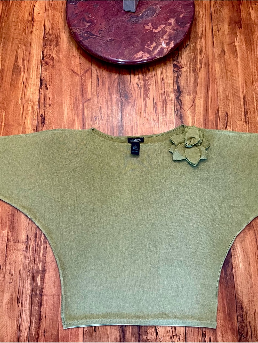 🍁FALL Silk Batwing Lindsay Olive Green Floral Appliqué Knit Sweater